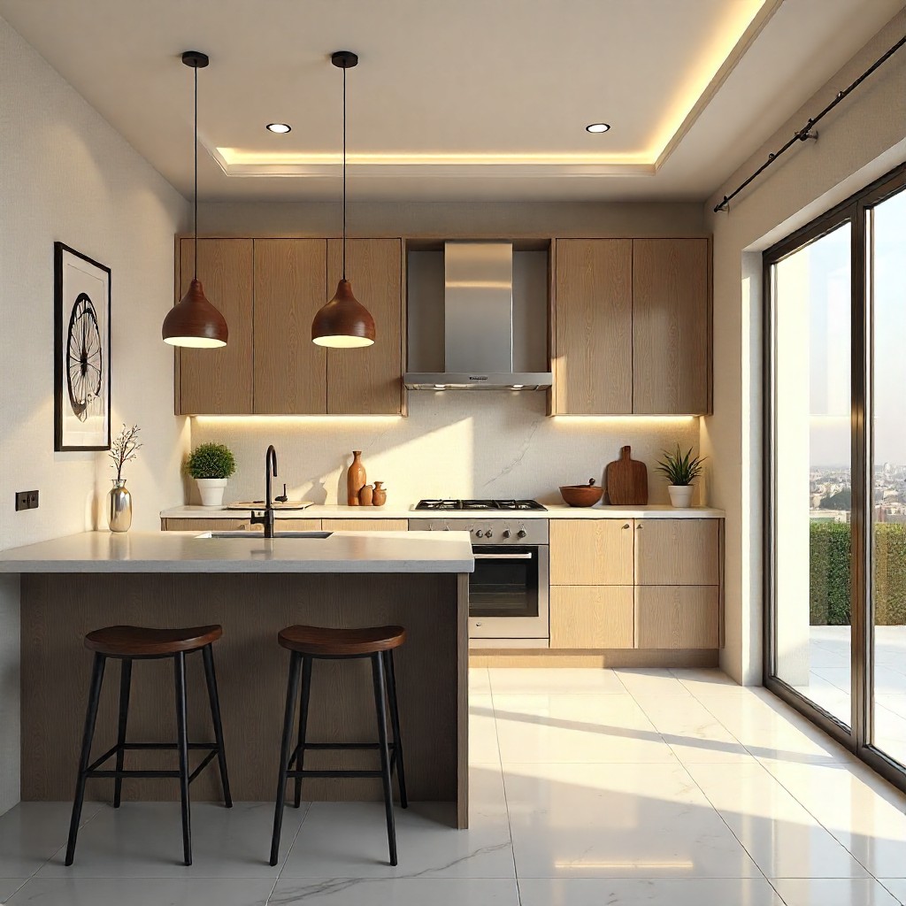 Cocina moderna con acabados en madera y mármol